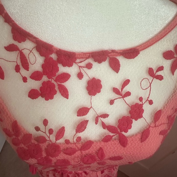 ELLE coral sheer with lace sleeveless spring dress XL - Picture 7 of 16